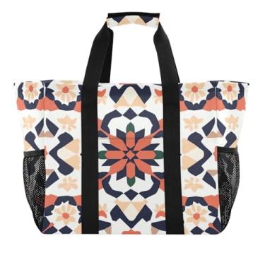 Imagem de STAYTOP Bolsa de praia grande com azulejos de cerâmica retrô estilo mexicano para mulheres e homens, à prova d'água à prova de areia, bolsa de praia para piscina, academia, mercearia, viagem