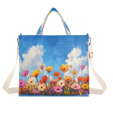 Imagem de Burbuja Sacola feminina vibrante de flores silvestres, bolsa tiracolo de veludo cotelê, bolsa transversal para compras, trabalho, viagem, P, B320, Medium