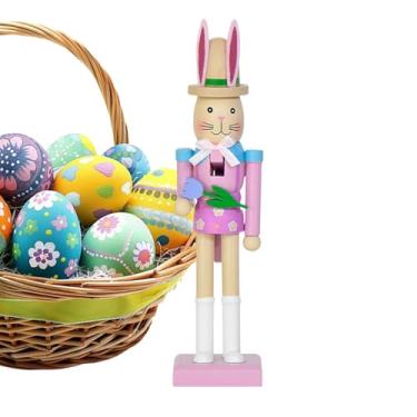 Imagem de Bonecos Quebra-Nozes Coelhinho da Páscoa | Mesa de Mesa Decorativa de Coelho - Quebra-Nozes Coelhinho Figuras de Madeira | Para Mesa de Primavera Cornija Lareira Escada Trilhos Exterior Varanda