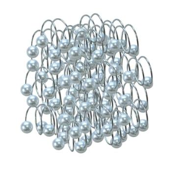 Imagem de Kit de 50 Anéis para Guardanapos, de Pérolas, Argola com Duas Voltas Dourada ou Prata, 4,5 x 4,5cm (50 Pçs Anel Duas Voltas/Prata)