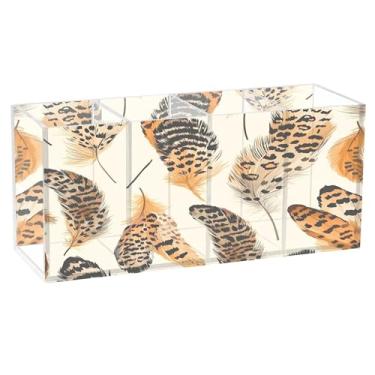 Imagem de Burbuja Porta-canetas de acrílico com estampa de leopardo, 4 compartimentos, suporte de lápis transparente para pincéis de maquiagem, acessórios de mesa de escritório em casa
