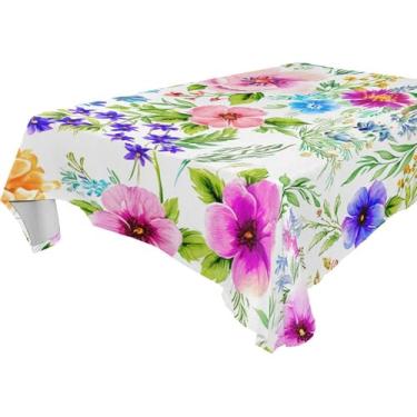 Imagem de Burbuja Toalha de mesa de flores botânicas, toalha de mesa retangular, anti-rugas, grossa para decoração de jantar, cozinha, festa, 152 x 228 cm