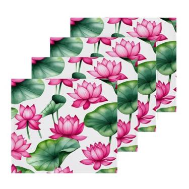 Imagem de Burbuja Lotus Flowers Pacote com 4 toalhas de banho, algodão premium máxima suavidade e absorção para toalhas de mão e rosto, 30,5 x 30,5 cm