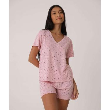 Imagem de Pijama Feminino Poá Recorte Manga Curta Marisa-02048, Rosa, P