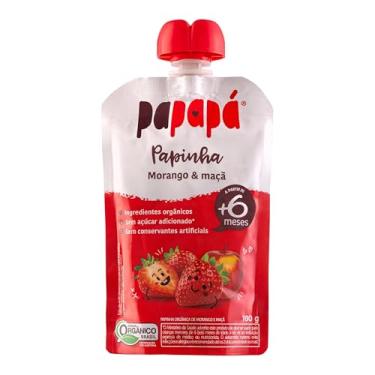 Imagem de Papapá, Papinha Orgânica de Frutas, Sabor Morango e Maçã, 100g, Sem Açúcar Adicionado, Ingredientes Naturais