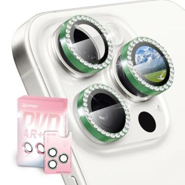 Imagem de ZSAUTHREE Protetor de lente de câmera Bling compatível com iPhone 15 Pro/15 Pro Max, vidro temperado 9H, bandeja de instalação em 1 passo, HD transparente/à prova de estilhaçamento/resistente a