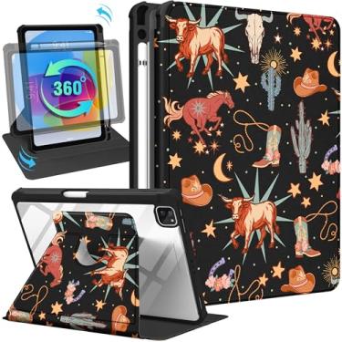 Imagem de Uppuppy Capa para iPad Air de 11 polegadas para iPad Pro de 11 polegadas – Capa inteligente com suporte giratório 360 com suporte para lápis para mulheres e meninas, cowboy ocidental para Air 4ª/5ª/M2
