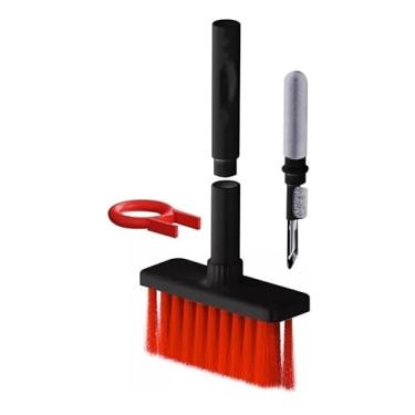 Imagem de Escova De Limpeza Multifuncional Ferramenta 5 Em 1 Original Limpador Gamer Teclado Mecanico Notebook Celular Headset Fones de Ouvido Limpos (Preto - Vermelho)