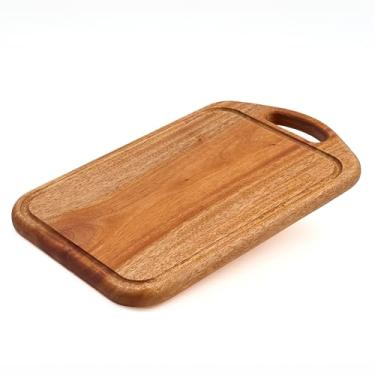 Imagem de VieWood Tábua de corte de madeira Khaya, tábua de cortar madeira com sulco de suco e orifício para alça para carne, queijo, legumes, pão e charcutaria (estilo japonês)
