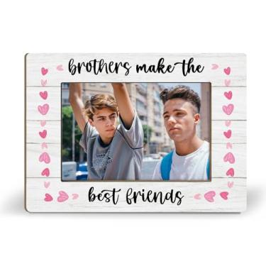 Imagem de iEFEY Porta-retrato Brother Gifts 21 x 14 cm, melhor amigo para irmãos, mulheres, presentes de amizade de longa distância, porta-retratos de madeira da amizade, serve para 10 x 15 cm para decoração de