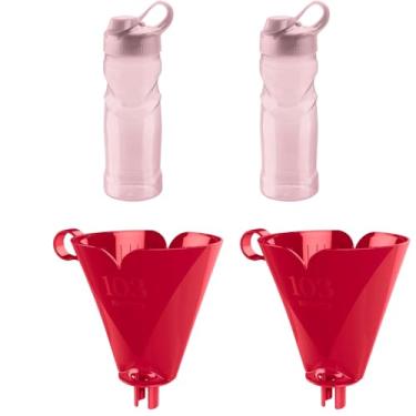 Imagem de Kit com 2 Suporte de Filtro de Café Vermelho 103 + 2 Garrafa Fitness Plastica 500ml Rosa