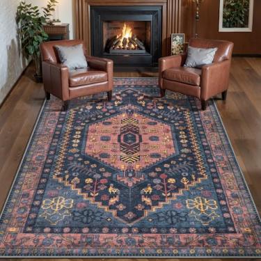 Imagem de Ciicool Tapete de área de 7,5 x 12,5 cm, lavável para quarto, antiderrapante, tapete grande, com pelo baixo, tapete vintage, para cozinha, sala de estar, escritório, sala de jantar, hall de entrada