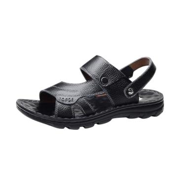 Imagem de Sandálias masculinas de bico aberto com sola grossa com design respirável e estilo casual para praia e uso ao ar livre, Preto, 38