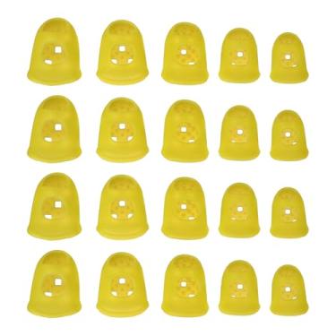 Imagem de PATIKIL Pontas de dedo de borracha, 5 tamanhos, 20 peças, protetor de dedo de guitarra de silicone, acessórios de tricô para costura manual de papel, classificação de dinheiro, contagem de guitarra