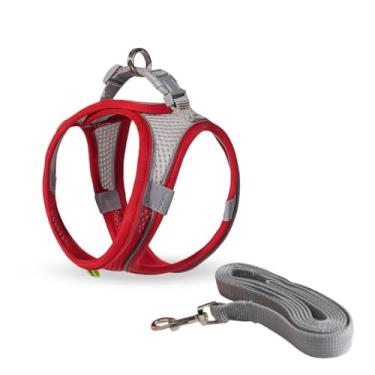 Imagem de Coleira de Cachorro Peitoral Trela Para Cães Cão Cachorros e Gatos Pet Colete Com Guia Malha de Náilon (Vermelho,L 7-15kg)