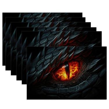 Imagem de Jogo americano de mesa, conjunto de 6, jogo americano de pano olho de dragão, tapetes de mesa góticos resistentes ao calor para decoração de cozinha e sala de jantar, tapetes de tecido antiderrapante