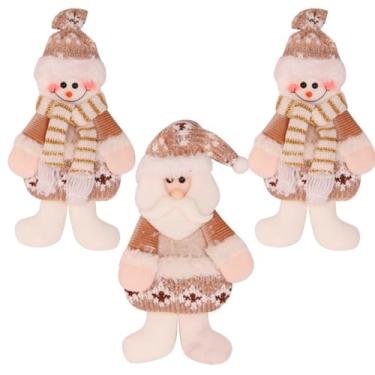 Imagem de Kit 3 Bonecos Enfeite Papai Noel Luxo Caramelo begê para Pendurar Familia Royal 32x13cm Marrom Natal Árvore Led Luzes