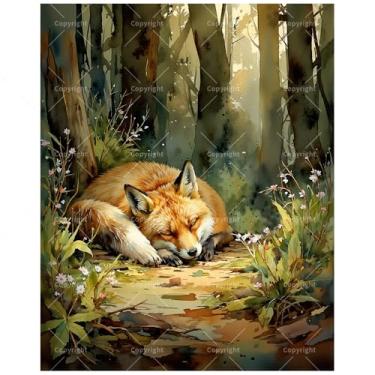 Imagem de Kit de pintura Forest Slumber por números para adultos – DIY Fox Sleeping Painting on Canvas 40 x 50 cm, conjunto de tinta acrílica, adequado para iniciantes, excelente arte para decoração de casa ou