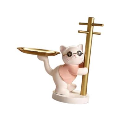 Imagem de Bothyi Bandeja para chaves em forma de gato da sorte para mesa de entrada com organizador suspenso, estátua de gato, porta-chaves decorativo para casa e, Rosa