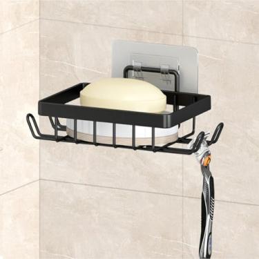 Imagem de Suporte de saboneteira para parede de chuveiro autodrenante Caddy Saver com 4 ganchos para barbear, bucha, xampu, bandeja de esponja, caixa para banheiro, pia de cozinha, preto