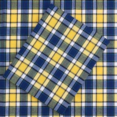 Imagem de Tecido xadrez azul amarelo e branco macio escovado para costura decoração de casa fronha estofamento (127.6 g/m ², 144.8 cm de largura, 1 jarda pré-cortado, mistura de algodão)