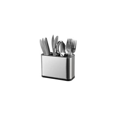Imagem de Suporte para Talheres em Aço Inox Escovado, com Dreno, 12x17cm, Base Perfurada, Organizador de Utensílios de Cozinha, 300g