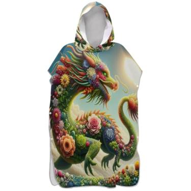 Imagem de Joisal Poncho de surfe para adultos trocador de roupa de praia com capuz toalha de banho vestível ponchos de praia para homens dragão colorido estética