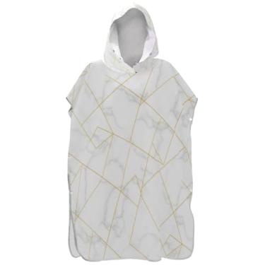 Imagem de Joisal Roupão de secagem rápida para adultos, poncho de surfe, com capuz, toalha de natação, textura de mármore, ponchos de praia brancos finos para homens