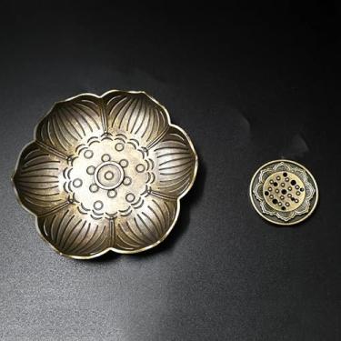 Imagem de Suporte de incenso de cápsula de lótus, queimador de 9 furos com apanhador de cinzas, bandeja de lótus com vários furos para aromaterapia, meditação, ioga e decoração de casa (ouro)