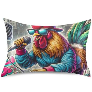 Imagem de Capa de almofada de cetim engraçada de galo de rocha, almofada refrescante, padrão Queen King, tamanho Queen, 76 cm x 50 cm