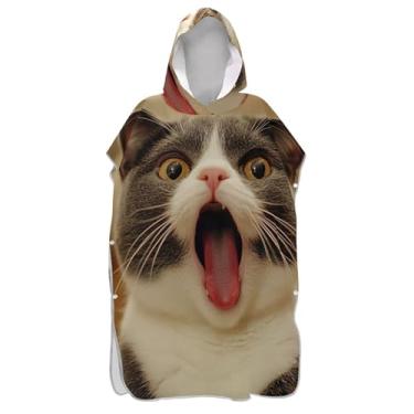 Imagem de TSENQUE Poncho de surfe para adulto trocador de roupas de banho de praia com capuz ponchos femininos leves com capuz gato vivo cinza fofo