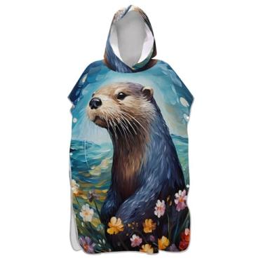 Imagem de Poncho de surfe para trocador de roupas de banho de praia com capuz de secagem rápida lontra vívida colorida homens mulheres poncho com capuz