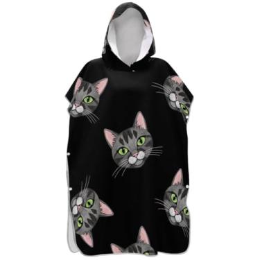 Imagem de Joisal Roupão de mudança para adultos, poncho de surfe, toalhas de banho de praia, com capuz, ponchos reutilizáveis para adultos, para mulheres, gato, olhos verdes