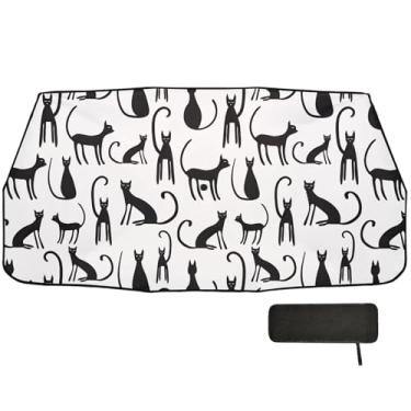 Imagem de Guarda-sol de Halloween gatos pretos para para-brisa de carro cobertura completa capas de janela para carro 147 x 75 cm acessórios interiores de carro