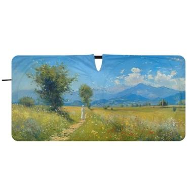 Imagem de Guarda-sol Monet paisagem idílica personalizada para para-brisa de carro dobrável caminhão para-brisa frontal automotivo, 81 cm x 157 cm