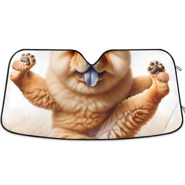 Imagem de Guarda-sol personalizado fofo para cães de ioga Chow Chow filhote de cachorro para para-brisa de carro bonito retrátil dobrável para-brisa automotivo guarda-sol animal floral M, 139.7 cm x 70.1 cm