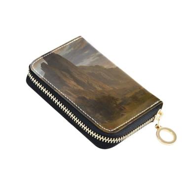 Imagem de Carteira feminina de couro, carteira de cartão de crédito, bloqueio de RFID, pequena carteira para moedas com zíper, pintura de paisagem do vale