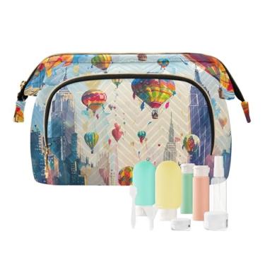 Imagem de TSENQUE Bolsa de cosméticos acolchoada Mandala3 com conjunto de acessórios de 9 peças, bolsas de viagem femininas grandes para maquiagem e higiene pessoal, Balões de ar quente 080, one size