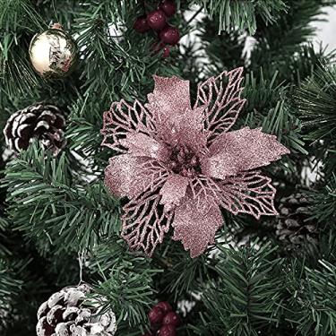 Imagem de ZJchao Poinsétia Brilhante, Flores Artificiais de Natal de 9cm Com Destacável para Decoração de Guirlanda, Festa de Casamento, árvore de Natal (#11)