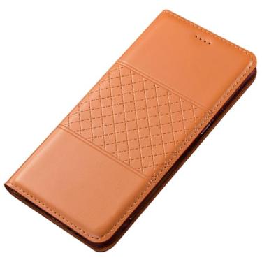 Imagem de FWYANZH Capa para Google Pixel 10 Pro XL/10 PRO/10, capa de telefone carteira flip de couro genuíno com compartimentos para cartões, suporte à prova de choque, capa de negócios, laranja, 10