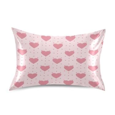 Imagem de Blueangle Fronha de cetim refrescante para cabelo e pele, capa de almofada de corações de bolinhas rosa, tamanho Queen 51 x 76 cm com fecho de envelope (635)
