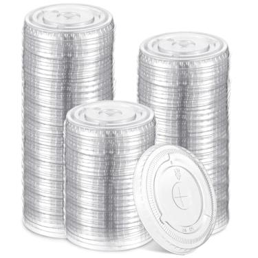 Imagem de Ziliny Tampas de plástico de 100 unidades, tampas PET transparentes para copos de plástico descartáveis para copos de 350 g, 473 ml, 590 ml, 680 g Cold Brew, café, cerveja, coquetel, vinho ou bebidas