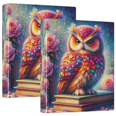 Imagem de Fichários de 3 anéis coloridos com flores de coruja de 3,8 cm comporta 200 folhas fofas para fichário com estampa de anéis redondos para escritório, 1 pacote