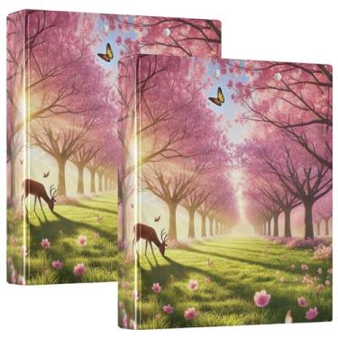 Imagem de Fichário floral primavera flor de cerejeira 3 anéis 1,5 polegada comporta 200 folhas, lindo fichário de portfólio impresso, anel redondo, fichário de escritório, pacote com 2