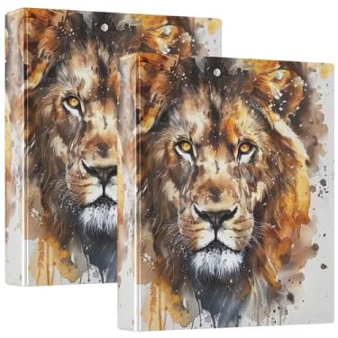 Imagem de Fichário de três anéis em aquarela pintado com rosto de leão personalizado, 200 folhas, fichário para escritório, 31,5 x 27 x 6 cm, 1 pacote