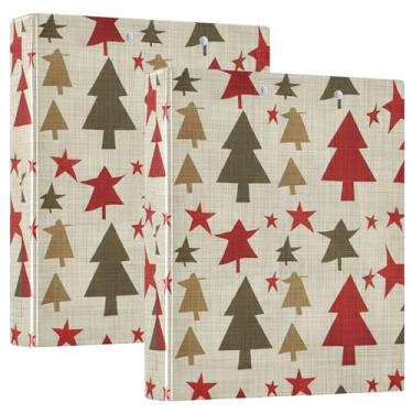 Imagem de Fichários coloridos com estrelas de árvore de Natal de 3,8 cm, 3 anéis, 200 folhas, cadernos decorativos, fichário de escritório, 31,5 x 27 x 6 cm, pacote com 2
