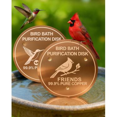 Imagem de WILZEIMY Disco de banho de pássaro de cobre puro de 2 peças - prato de banho para pássaros ao ar livre com tema cardeal - Acessório de cobre durável à prova de ferrugem, uso durante todo o ano para