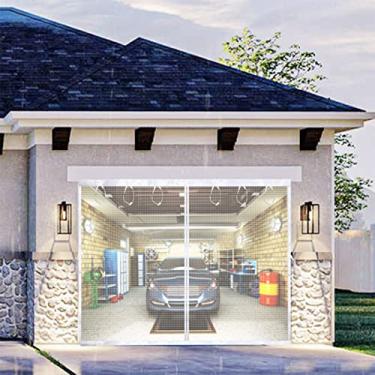 Imagem de SANJINFON Kit de tela magnética para porta de garagem de 1,8 m a 3,5 m (L) - Porta de tela de rede de malha branca retrátil com malha de fibra de vidro para 1 garagem de carro, bloqueia insetos e