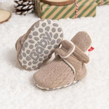 Imagem de Botas quentes de algodão para bebês e meninas, meninos, recém-nascidas, macias, antiderrapantes, botas de cano baixo, primeiros andadores, meias, Marrom claro, 12-18 Meses