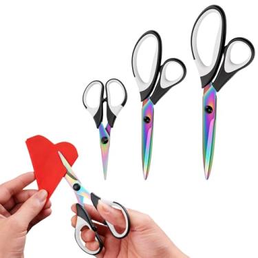 Imagem de Conjunto de 3 tesouras artesanais, tesouras de lâminas afiadas, cabo de aderência confortável, ferramenta de tesoura de tecido, ótima para costura (preto-branco)